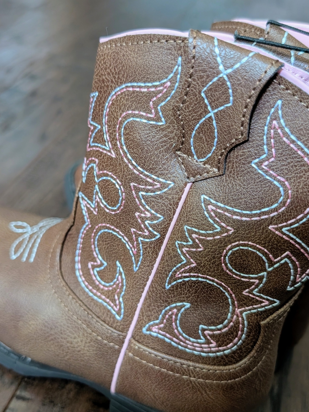 Little Girls Brown Western Cowgirl Boots with Pink/White Stitching - Size 11 - Picture 7 of 11